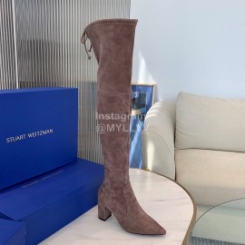 Stuart Weitzman Soft Sheepskin High Heel Knee Boots For Women Coffee