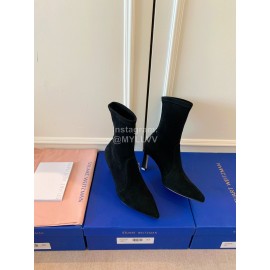 Stuart Weitzman Velvet Leather Pointed High Heeled Short Boots For Women Black