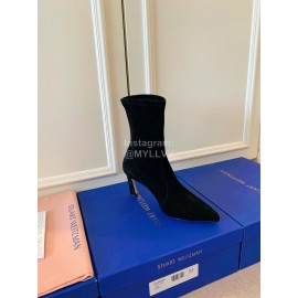 Stuart Weitzman Velvet Leather Pointed High Heeled Short Boots For Women Black