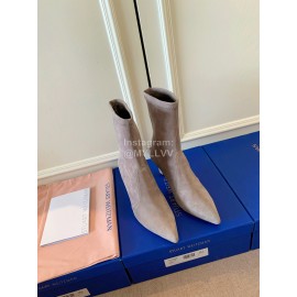 Stuart Weitzman Velvet Leather Pointed High Heeled Short Boots For Women Gray