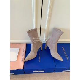 Stuart Weitzman Velvet Leather Pointed High Heeled Short Boots For Women Gray