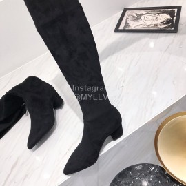 Stuart Weitzman Elastic Velvet Thick High Heeled Knee Boots For Women Black