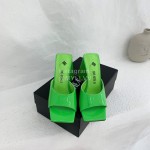The Attico Leather Triangle High Heeled Slippers For Women Green