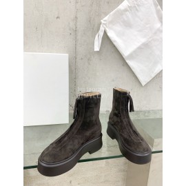 The Row Cow Leather Thick Bottom Zipper Boots For Women Coffee