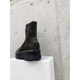 The Row Cow Leather Thick Bottom Zipper Boots For Women Coffee