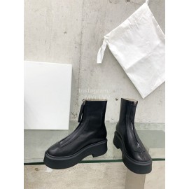 The Row Cow Leather Thick Bottom Zipper Boots For Women Black