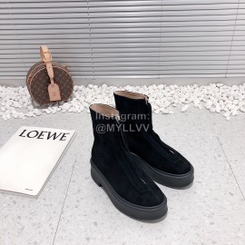 The Row Calf Leather Thick Bottom Zipper Boots For Women Black