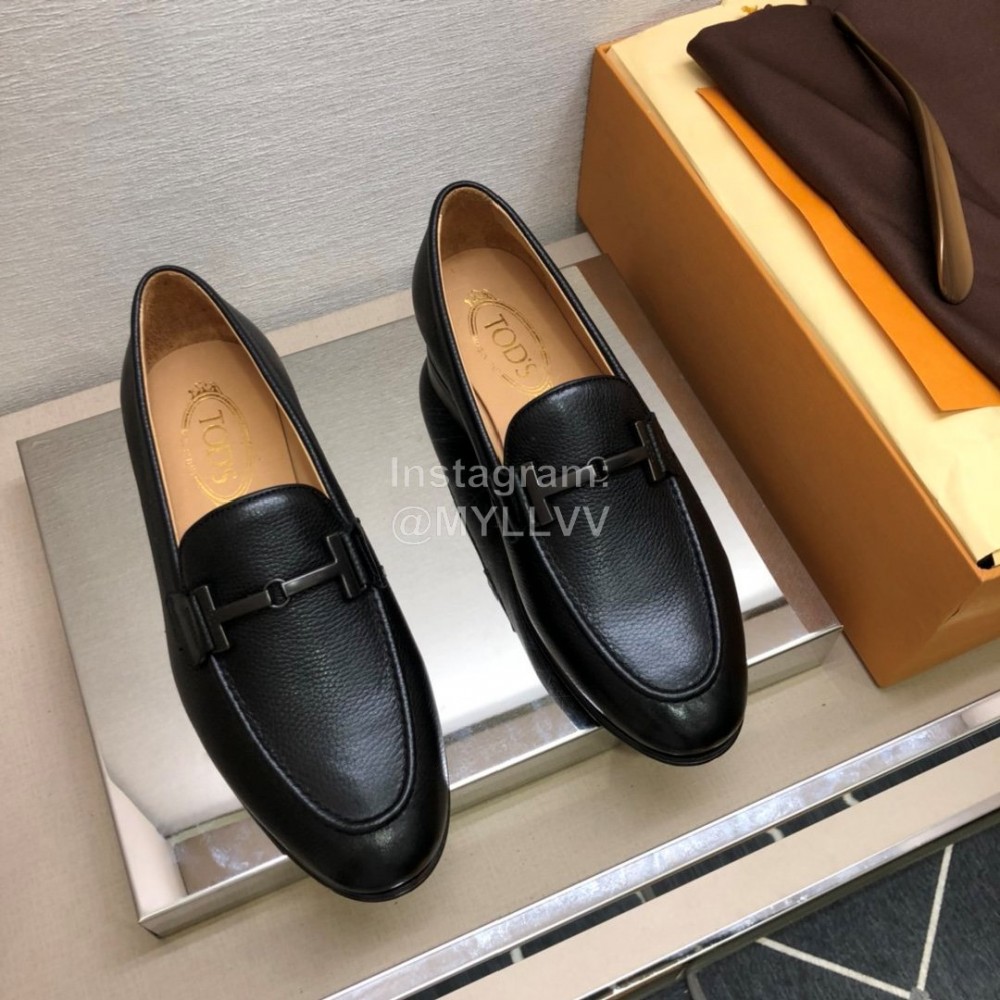 Tods Black Calf Leather Casual Business Shoes For Men 