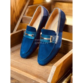 Tods Velvet Leather Casual Business Shoes For Men Blue