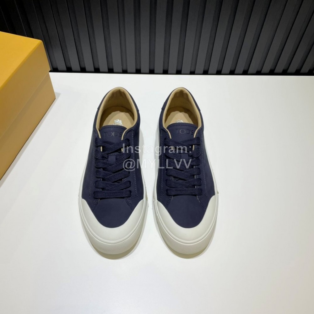 Tods Calf Leather Lace Up Leisure Sneakers For Men Navy
