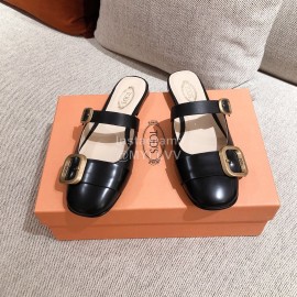 Tods Retro Golden Buckle Muller Shoes For Women Black