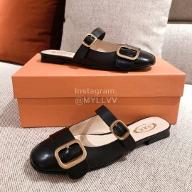 Tods Retro Golden Buckle Muller Shoes For Women Black