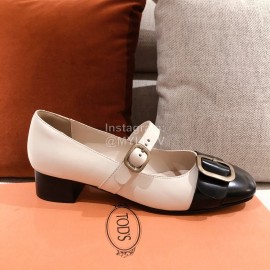 Tods Retro Golden Buckle Leather Shoes For Women White