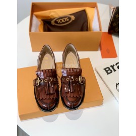 Tods Retro Calf Tassel Shoes For Women Brown