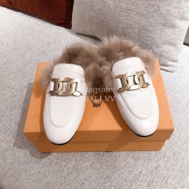 Tods Winter Wool Leather Muller Shoes For Women White