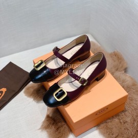 Tods New Autumn Winter Vintage Calf Mary Jane Shoes Wine Red