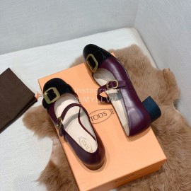 Tods New Autumn Winter Vintage Calf Mary Jane Shoes Wine Red