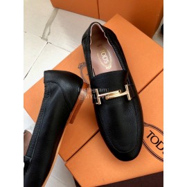 Tods Fashion Litchi Pattern Calf Leather Shoes For Women Black