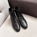 Tods Autumn Winter Leather Lace Up Short Boots For Women Black