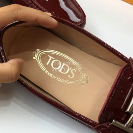 Tods Fashion Patent Leather Shoes For Women Wine Red