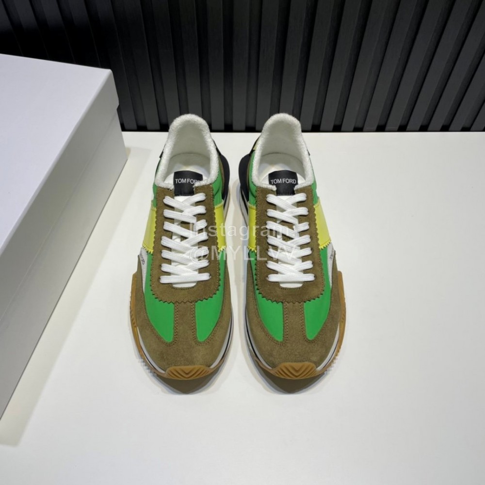 Tom Ford Vintage Leather Canvas Thick Soled Sneakers For Men Green