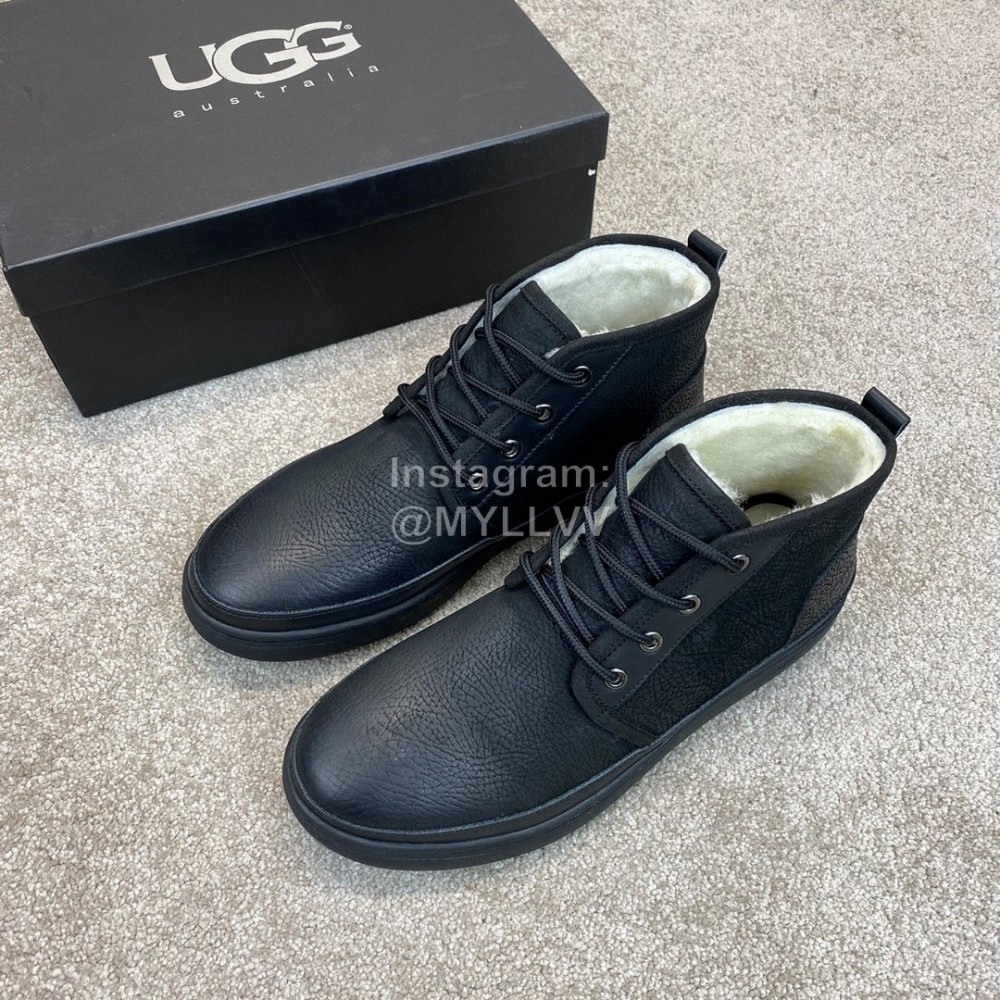 Ugg Fashion Calf Leather Warm Short Boots For Men Black