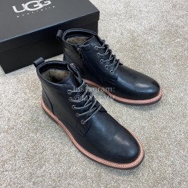 Ugg Fashion Calf Leather Warm Wool Short Boots For Men Black