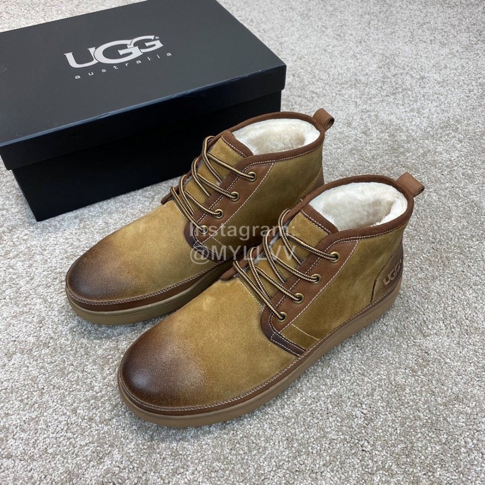 Ugg Fashion Calf Leather Warm Wool Short Boots For Men Brown