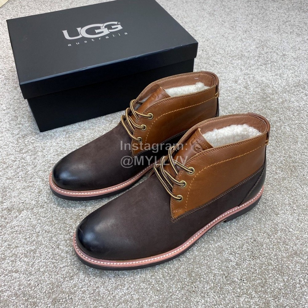 Ugg Fashion Cowhide Warm Wool Short Boots For Men Brown