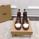 Ugg Fashion Leather Color Matching Wool Boots For Women Brown