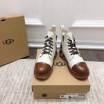 Ugg Fashion Leather Color Matching Wool Boots For Women White