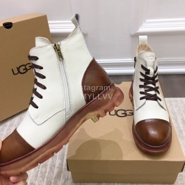Ugg Fashion Leather Color Matching Wool Boots For Women White