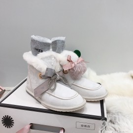 Ugg Winter Pearl Lace Bow Wool Short Boots For Women White