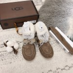 Ugg Winter Pearl Lace Bow Wool Short Boots For Women Brown