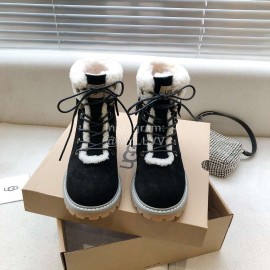 Ugg Winter Warm Wool Lace Up Boots For Women Black
