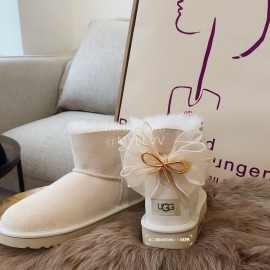 Ugg Winter Wool Mesh Bow Boots For Women Beige