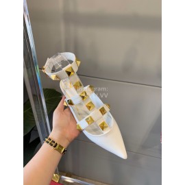 Valentino White New Pointed Flat Heel Sandals For Women