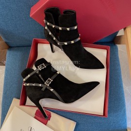 Valentino Classic Rivet High Heeled Black Velvet Boots