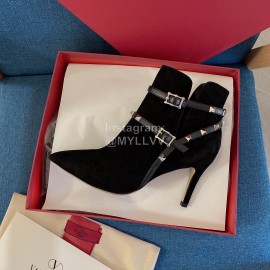 Valentino Classic Rivet High Heeled Black Velvet Boots