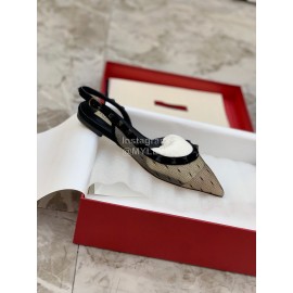 Valentino Black Mesh Riveted Flat Heel Sandals