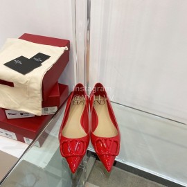 Valentino Elegant Patent Leather Pointed Flat Heel Shoes Red