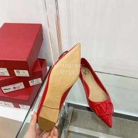 Valentino Elegant Patent Leather Pointed Flat Heel Shoes Red