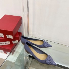 Valentino Elegant Patent Leather Pointed Flat Heel Shoes Purple