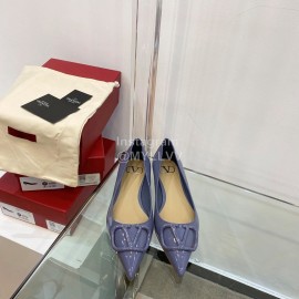 Valentino Elegant Patent Leather Pointed Flat Heel Shoes Purple