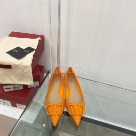 Valentino Elegant Patent Leather Pointed Flat Heel Shoes Orange