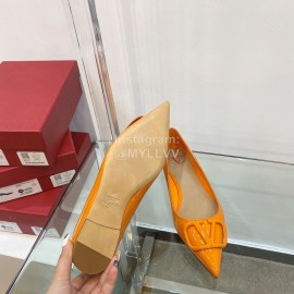Valentino Elegant Patent Leather Pointed Flat Heel Shoes Orange