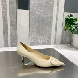 Valentino Fashion Diamond Pointed High Heels For Women Beige