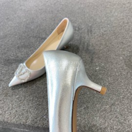 Valentino Fashion Diamond Pointed High Heels For Women Silver