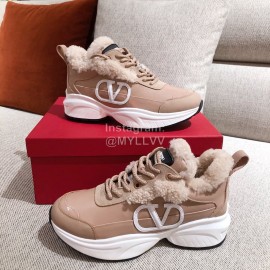 Valentino Winter Thick Soled Wool Sneakers For Women Pink