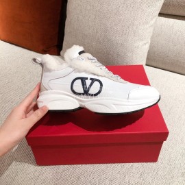 Valentino Winter Thick Soled Wool Sneakers For Women White